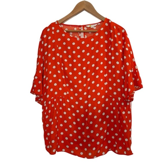 Biden carmine red w/ white polkadot lightweight short sleeve top - Picture 1 of 5